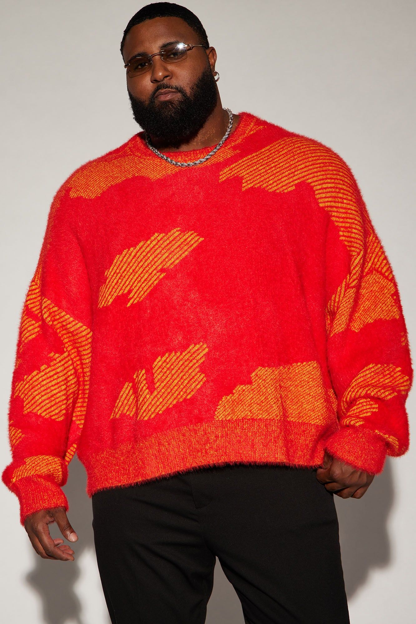 Fuzzy Textured Crewneck Sweater - Orange/combo sold by Fashion Nova product image thumbnail 5