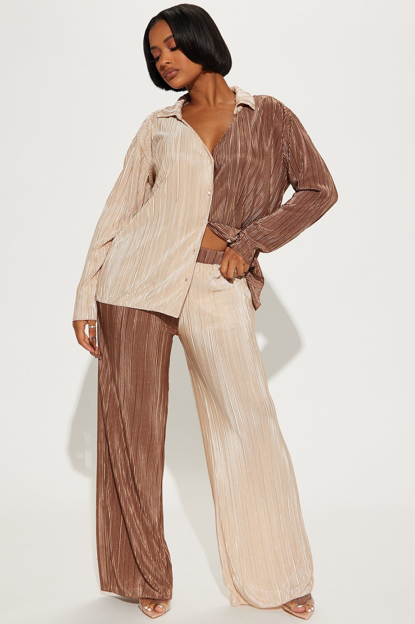 Chic Life Plisse Pant Set - Champagne sold by Fashion Nova