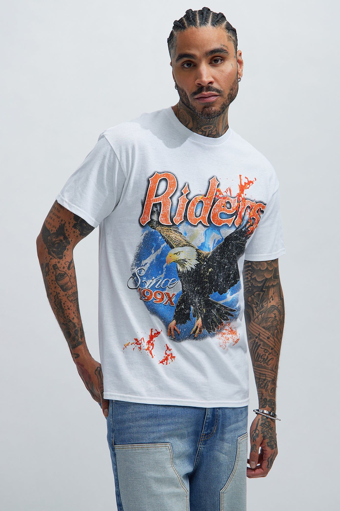 Riders Since 99' Short Sleeve Tee - White sold by Fashion Nova