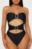 Kleo Rhinestone Buckle 1 Piece Swimsuit - Black sold by Fashion Nova