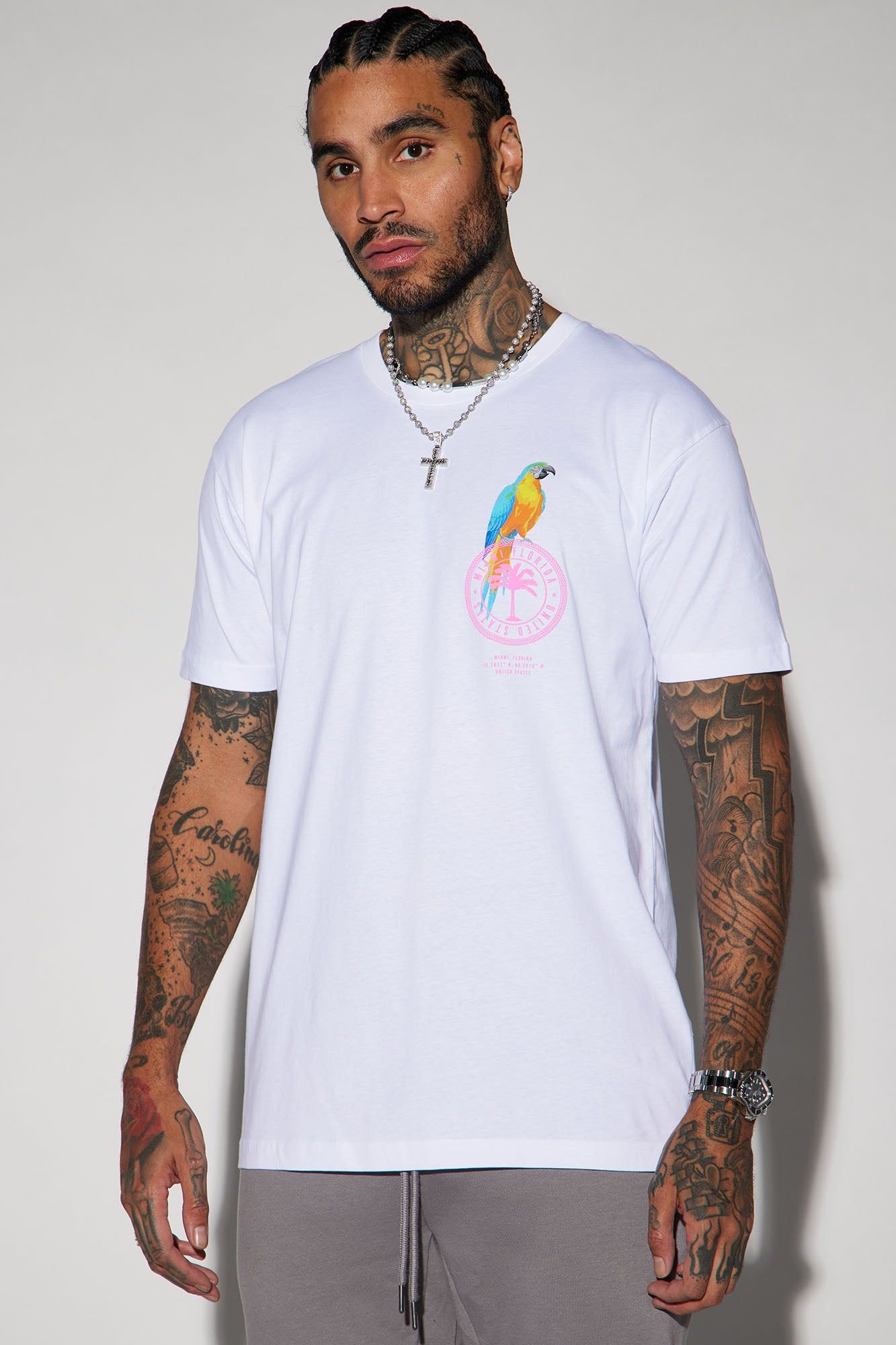 Miami Macaw Short Sleeve Tee - White sold by Fashion Nova