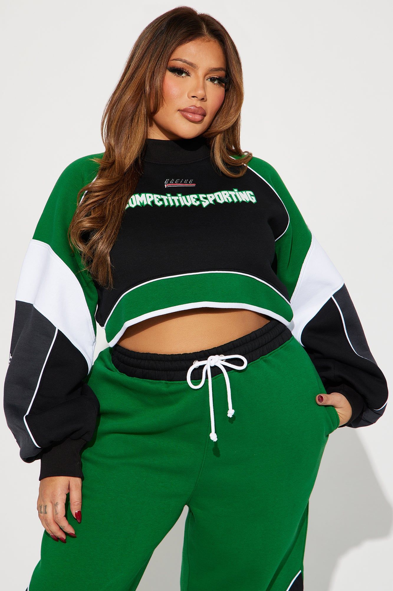 Competitive Edge Cropped Sweatshirt - Green/combo sold by Fashion Nova product image thumbnail 4