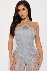 Tatiana Reflective Crochet Maxi Dress - Silver sold by Fashion Nova
