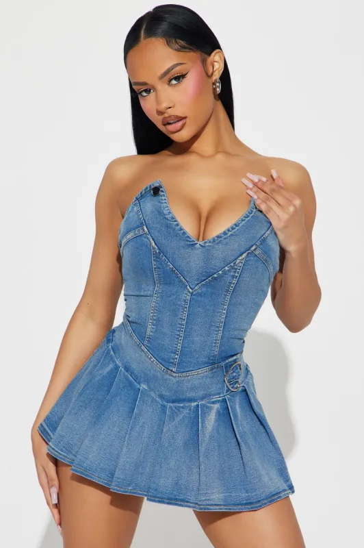 Heather Denim Micro Mini Dress - Blue sold by Fashion Nova