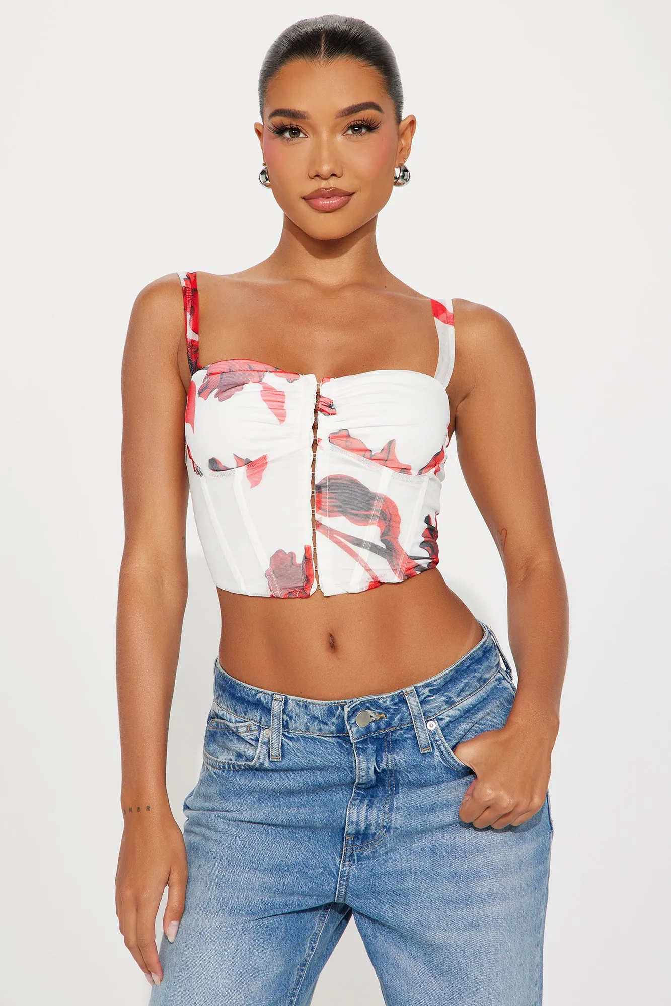 Summer Breeze Mesh Corset Top - Ivory/combo sold by Fashion Nova