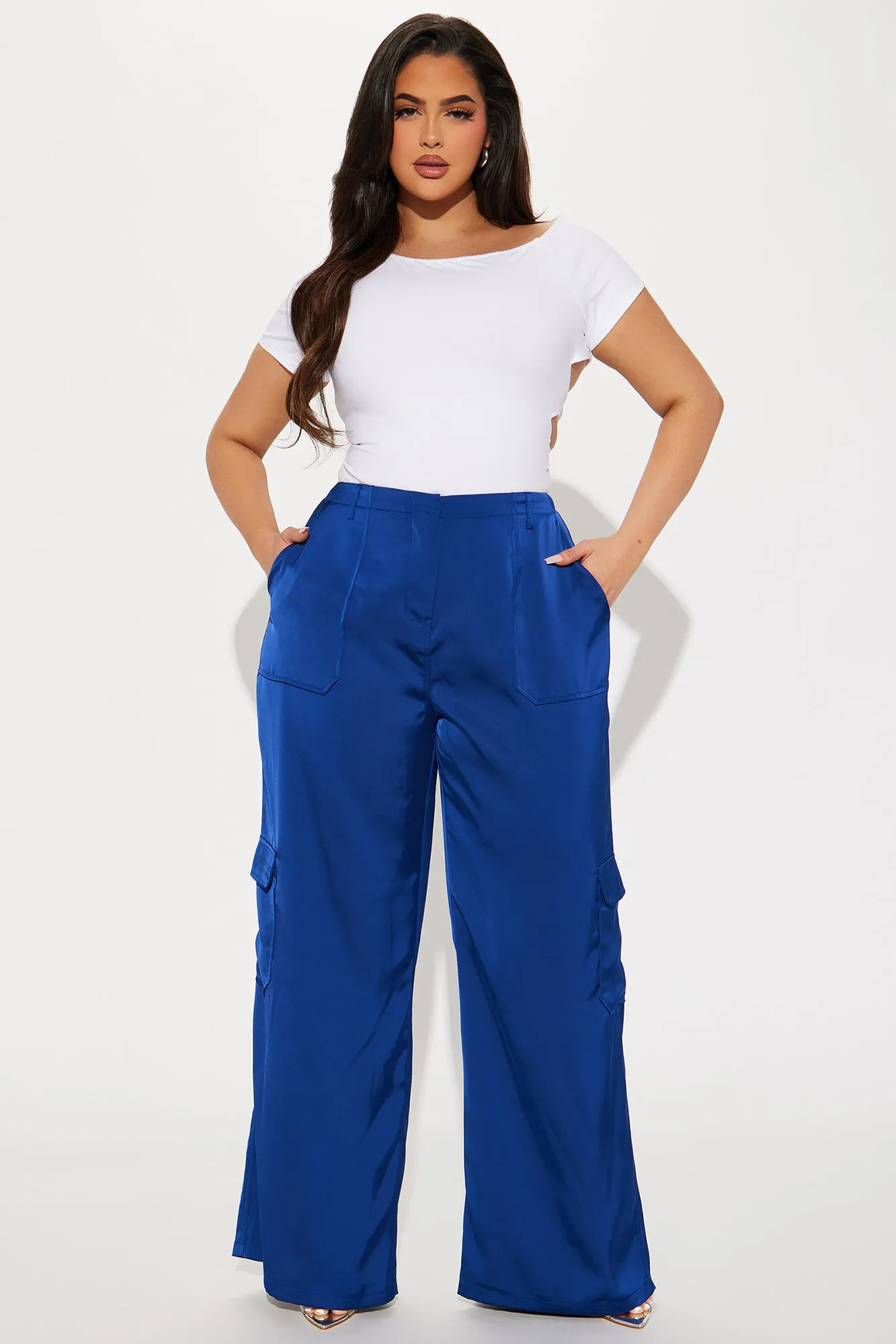 Pretty Girl Walk Satin Cargo Pant - Navy sold by Fashion Nova product image thumbnail 4