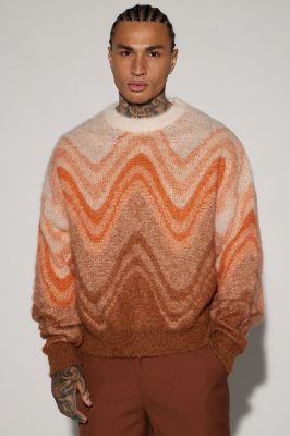 Waves Fuzzy Crewneck Sweater - Orange/combo sold by Fashion Nova