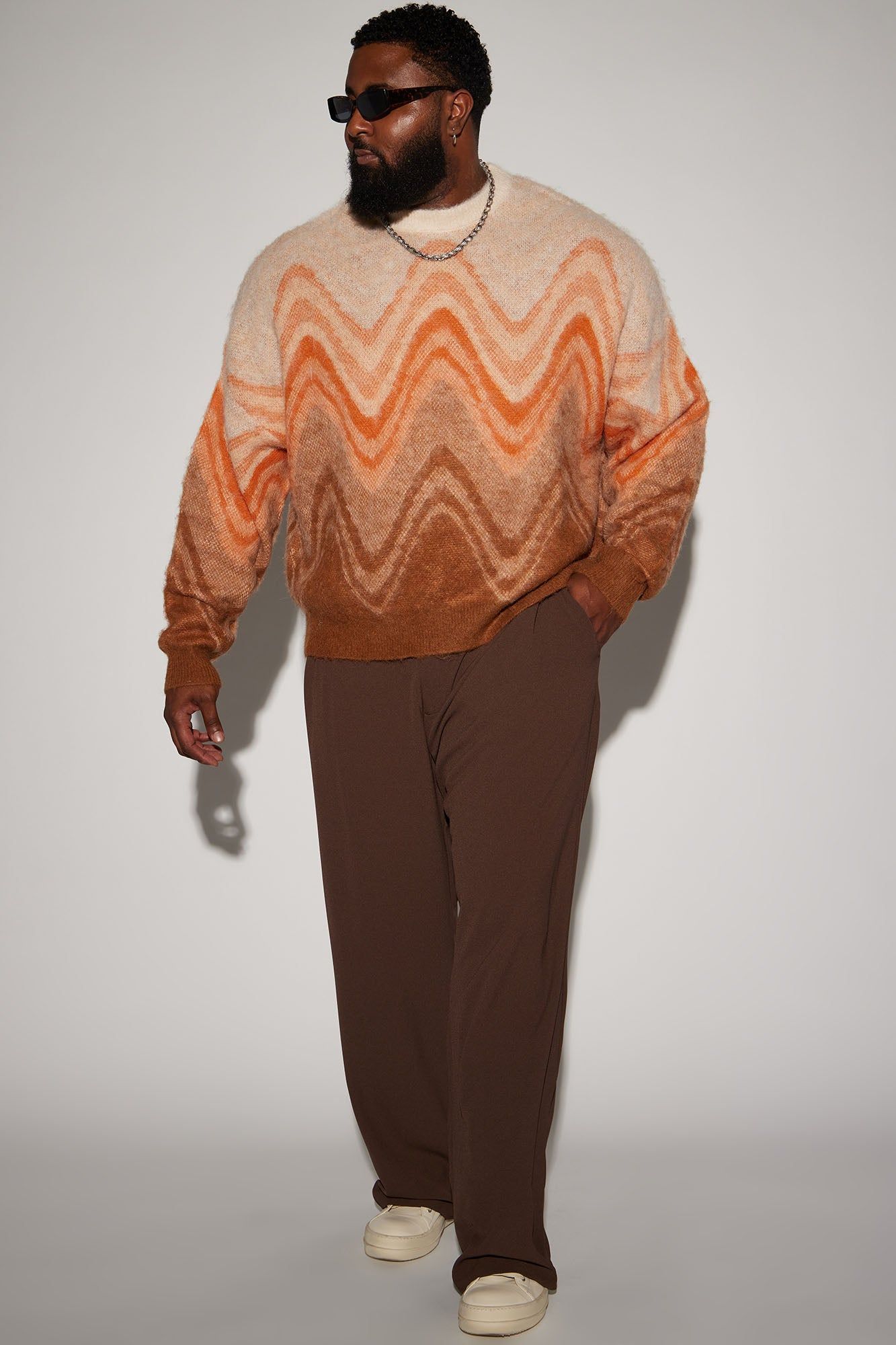 Waves Fuzzy Crewneck Sweater - Orange/combo sold by Fashion Nova product image thumbnail 5