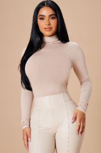 Pamela Turtle Neck Long Sleeve Top - Khaki sold by Fashion Nova
