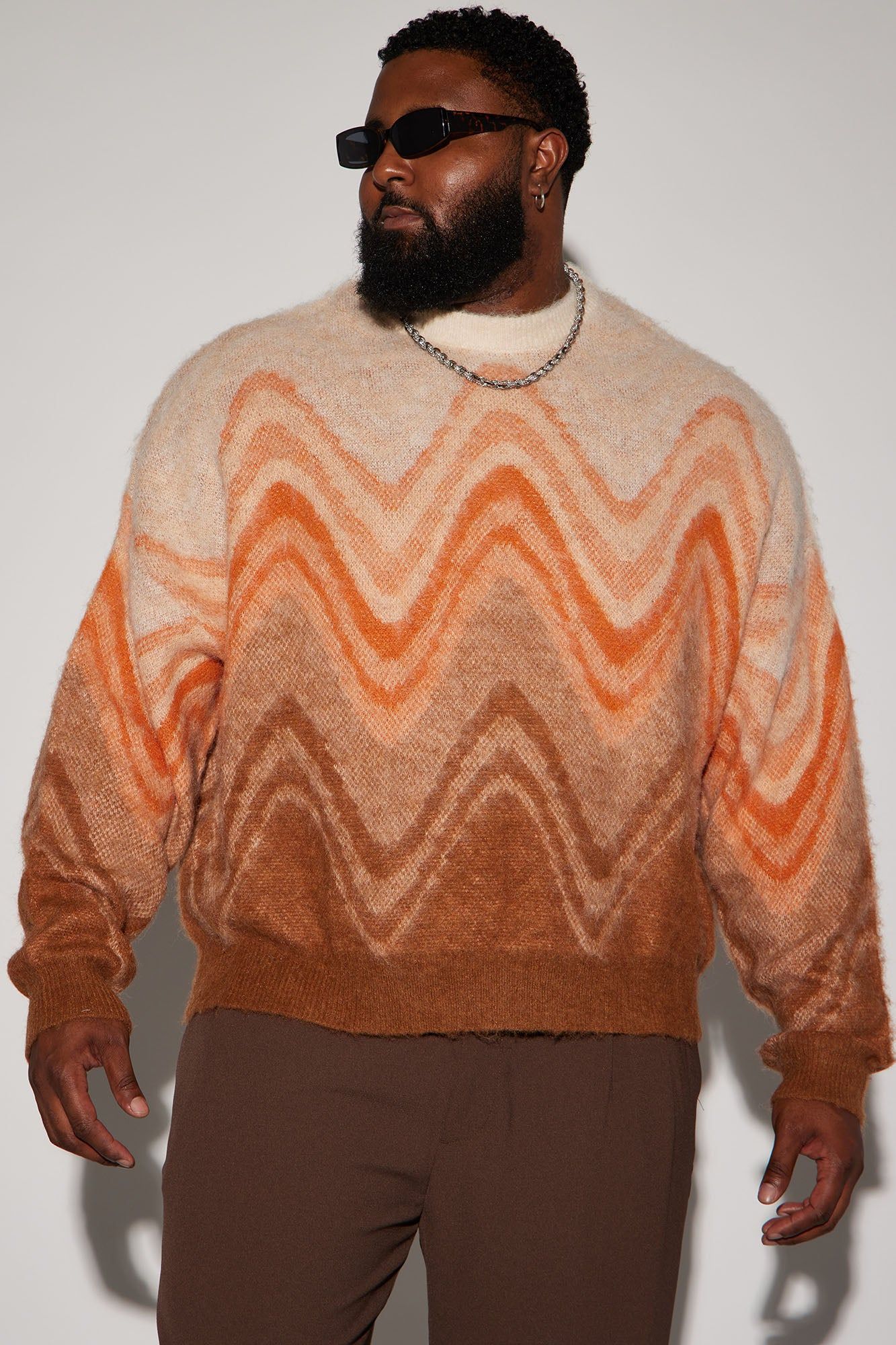 Waves Fuzzy Crewneck Sweater - Orange/combo sold by Fashion Nova product image thumbnail 4