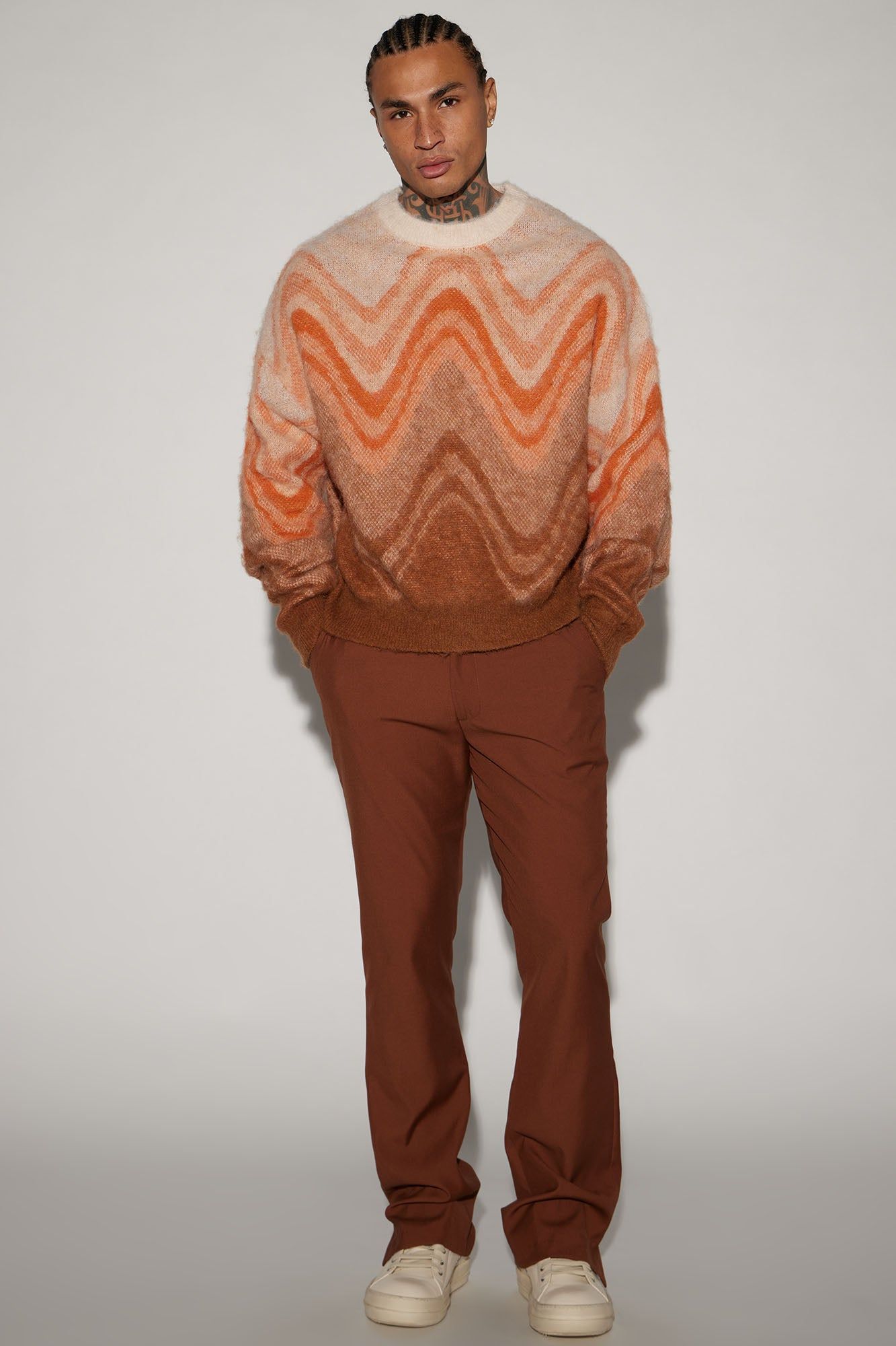 Waves Fuzzy Crewneck Sweater - Orange/combo sold by Fashion Nova product image thumbnail 2