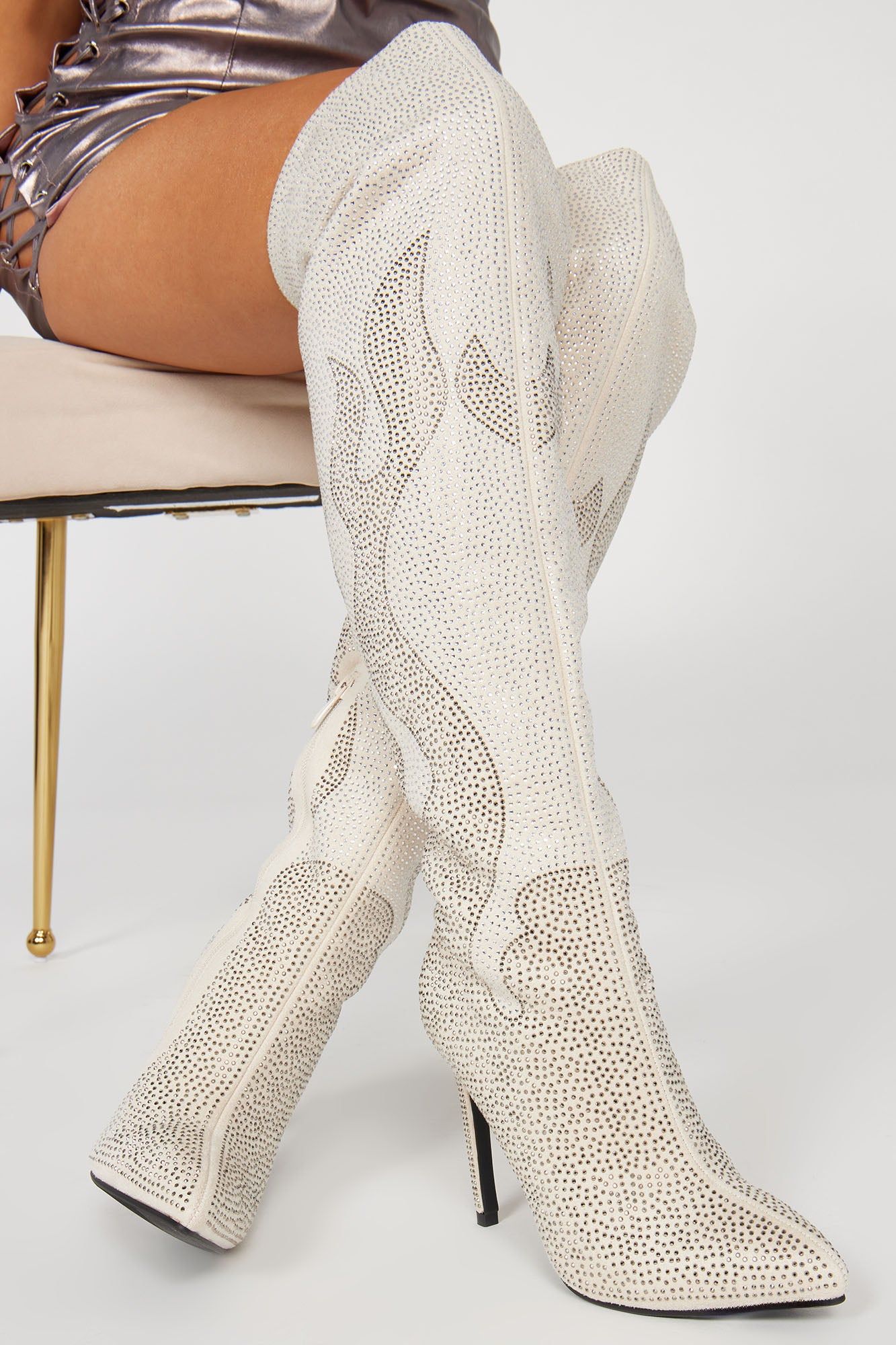 Twin Flames Glitter Boots - White/Silver sold by Fashion Nova