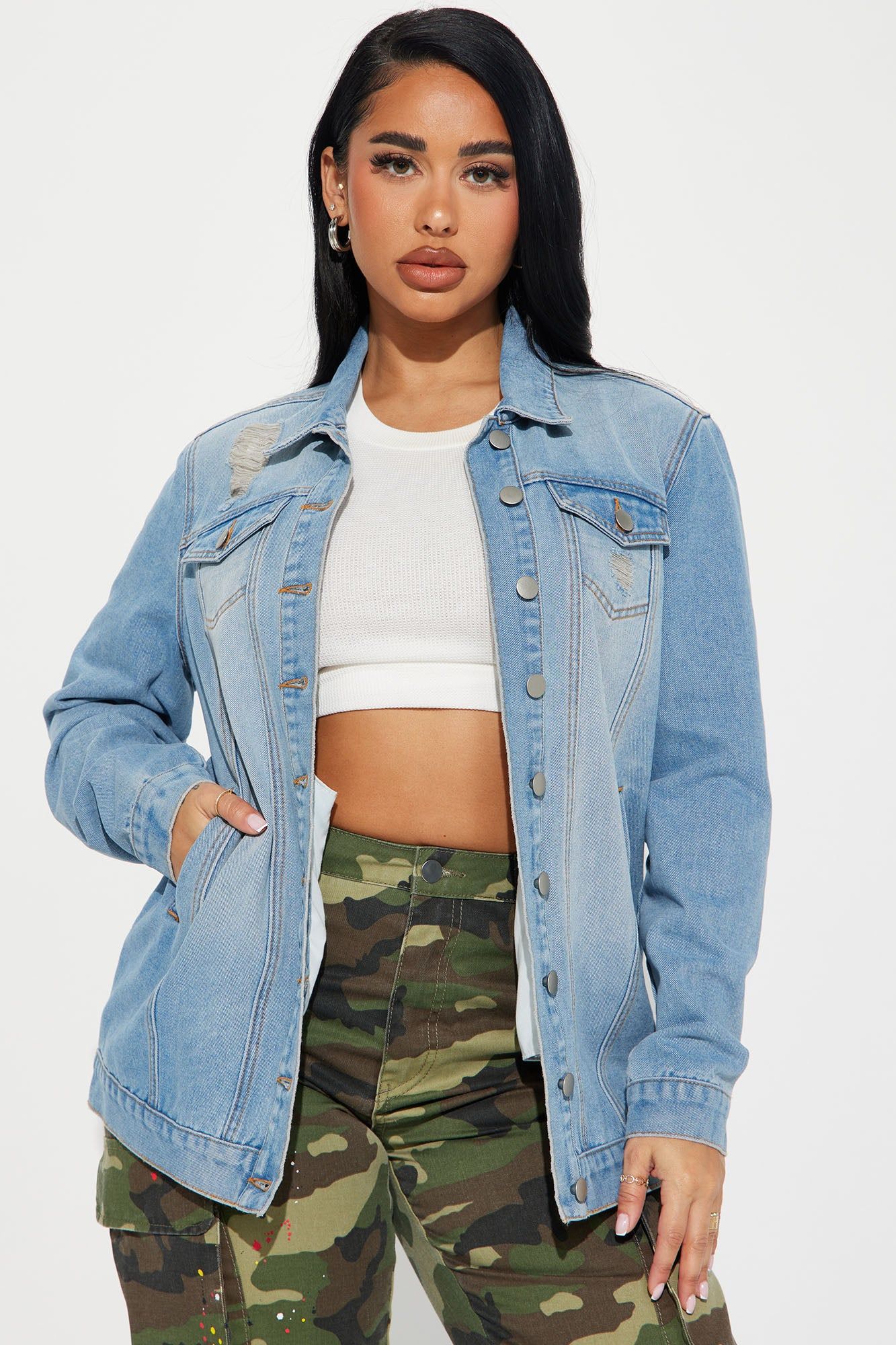 Pay A Visit Boyfriend Denim Jacket - Light Wash sold by Fashion Nova