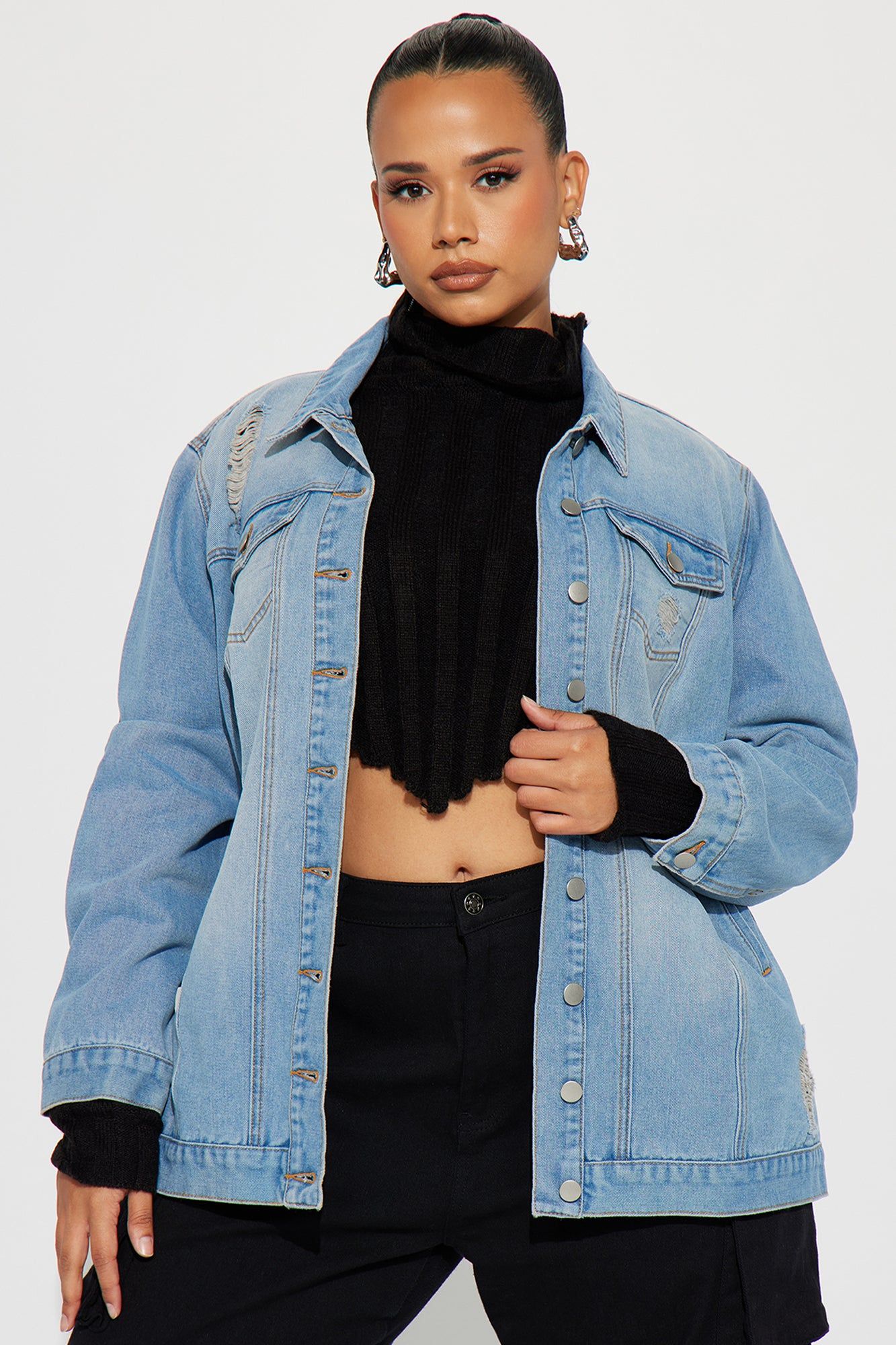 Pay A Visit Boyfriend Denim Jacket - Light Wash sold by Fashion Nova product image thumbnail 4