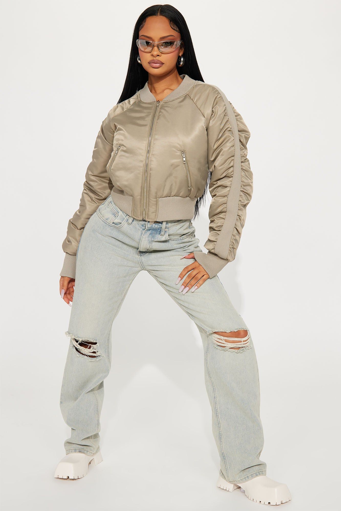 Isabella Ruched Bomber Jacket - Sage sold by Fashion Nova product image thumbnail 2