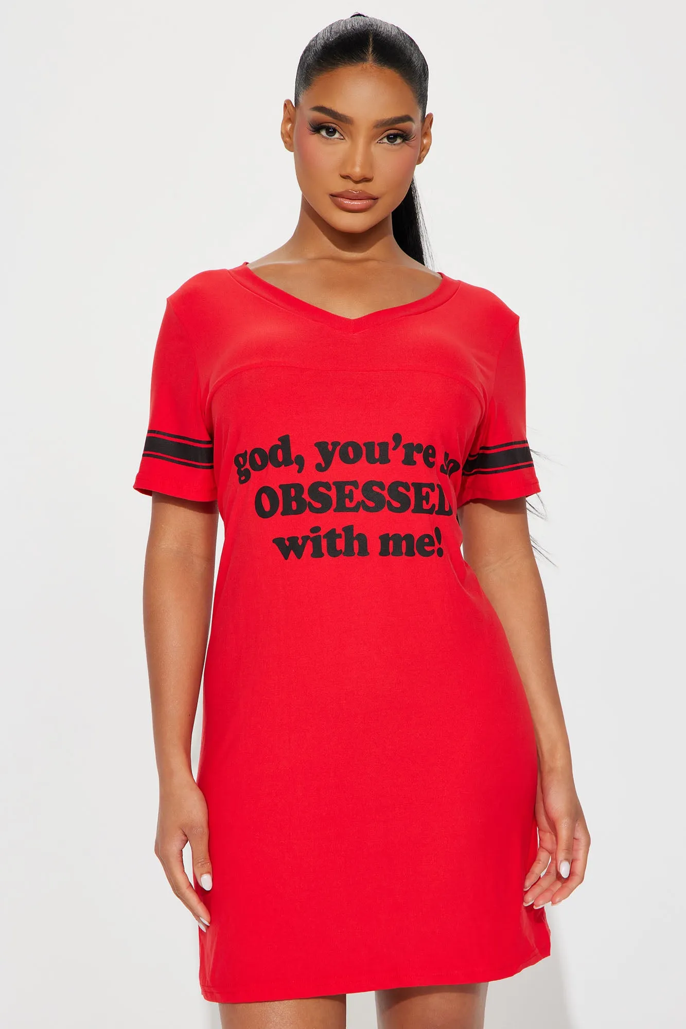 Obsessed With Me PJ Sleep Shirt - Red/Black sold by Fashion Nova