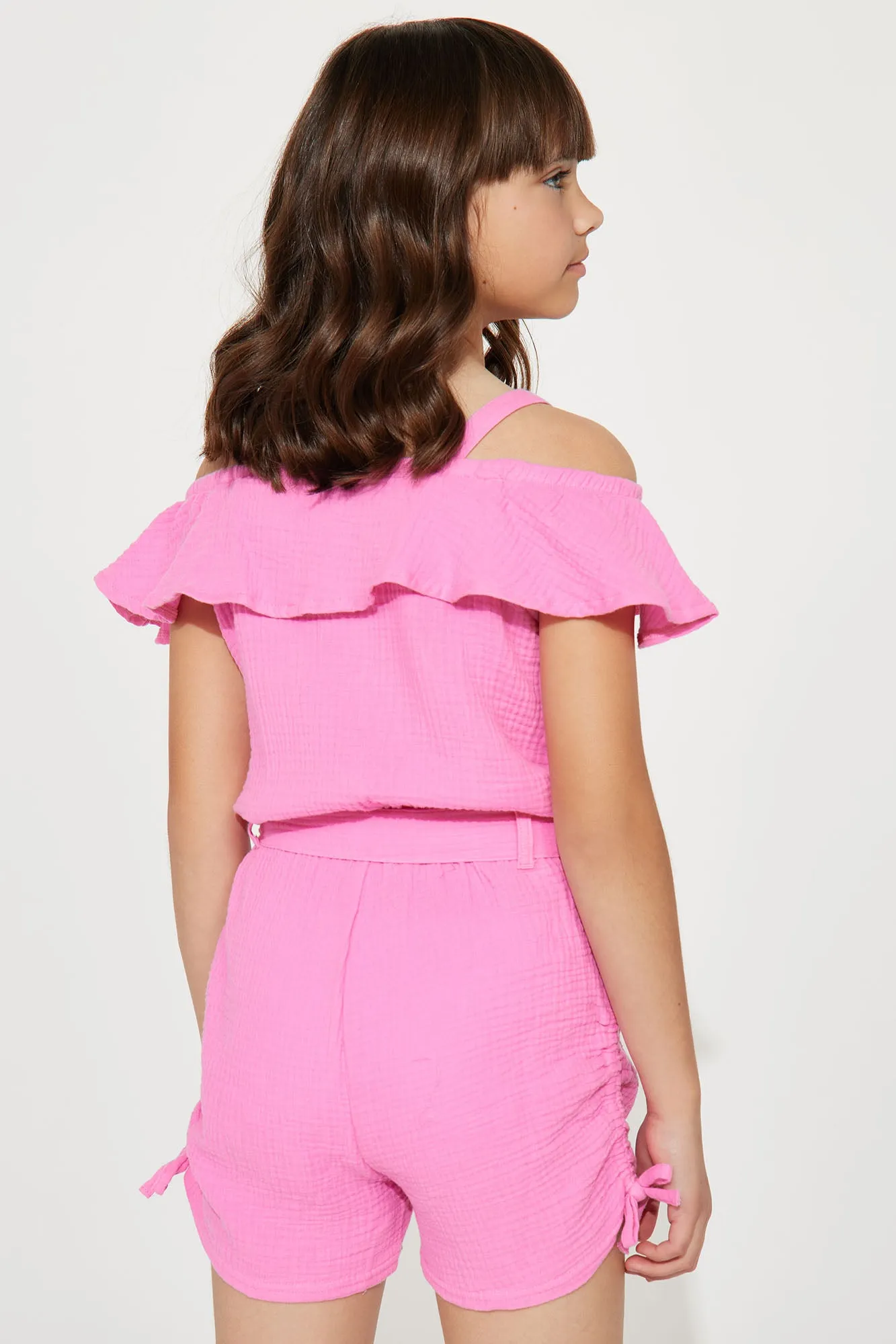 Mini Cotton Gauze Cold Shoulder Romper - Neon Pink sold by Fashion Nova product image thumbnail 4