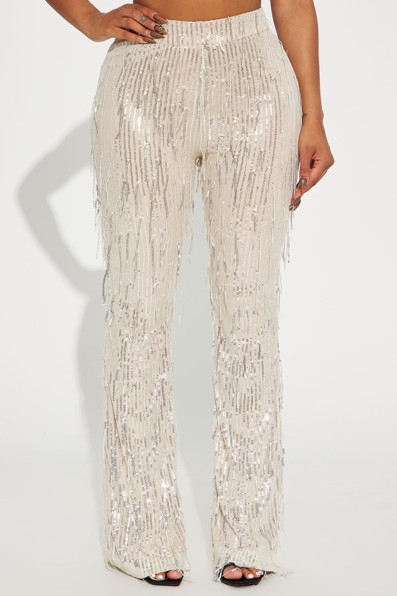 Out All Night Sequin Pant - Cream sold by Fashion Nova