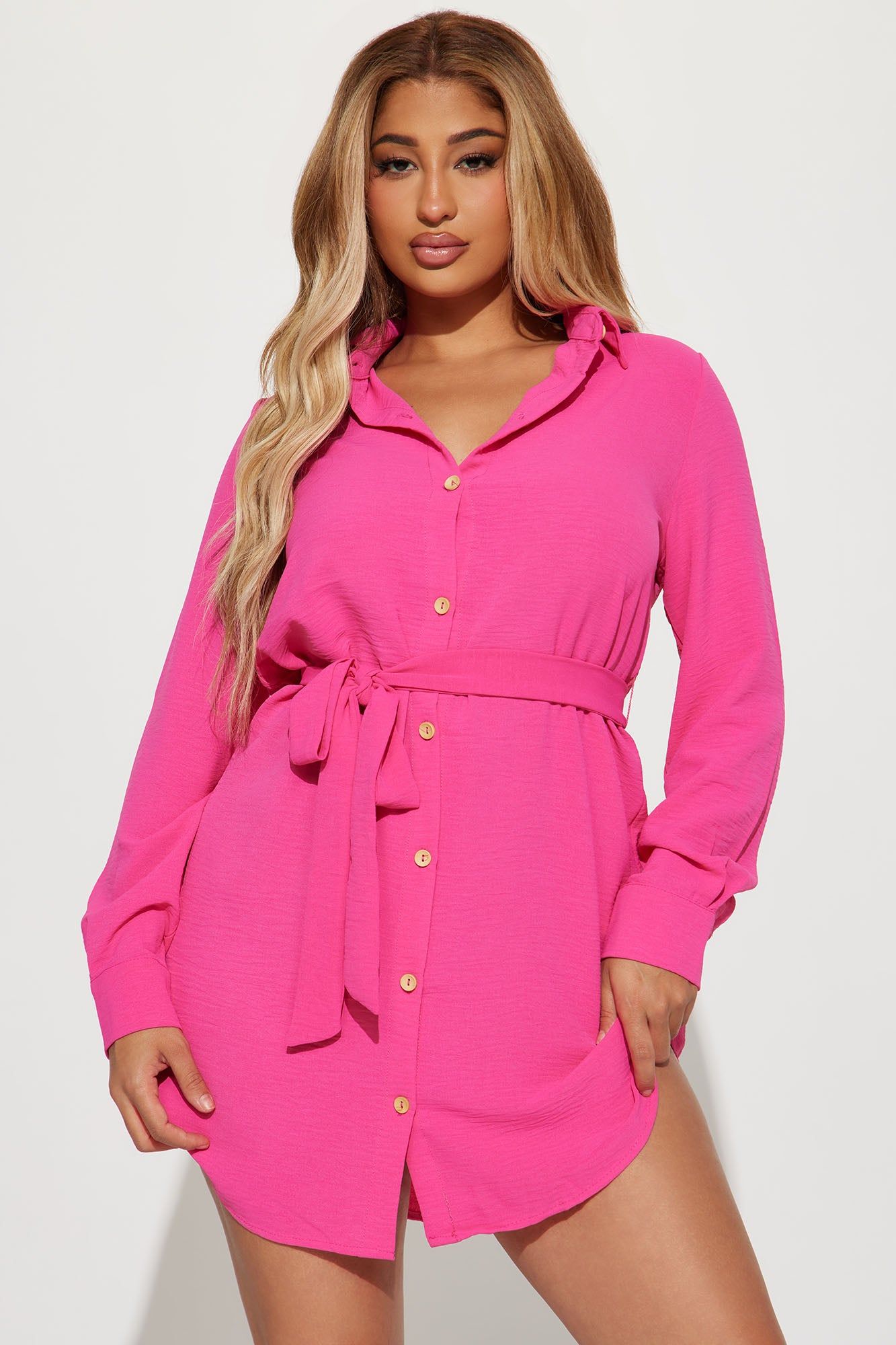 Eliana Mini Shirt Dress - Fuchsia sold by Fashion Nova