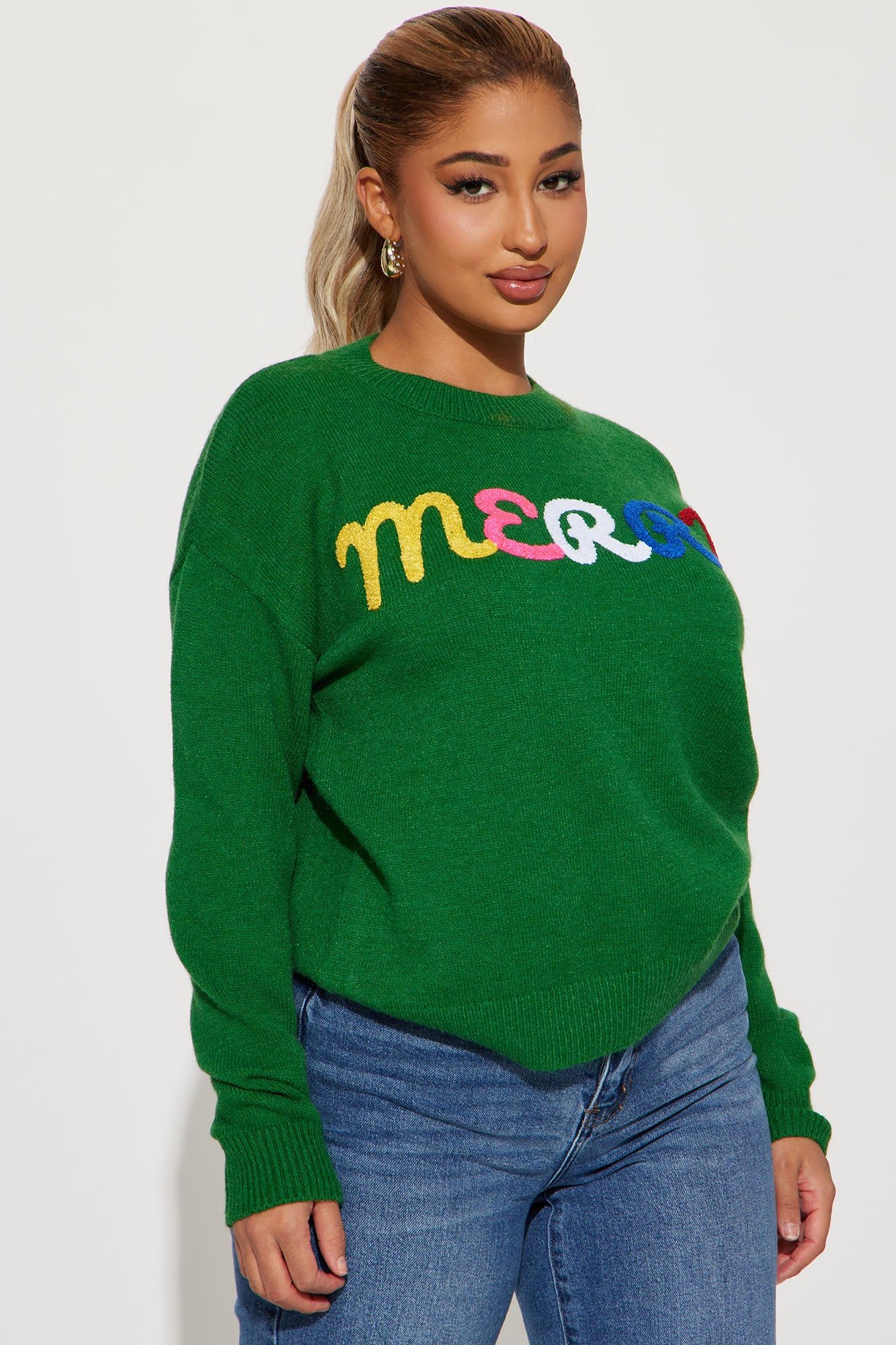 Merry Merry Merry Sweater - Green/combo sold by Fashion Nova