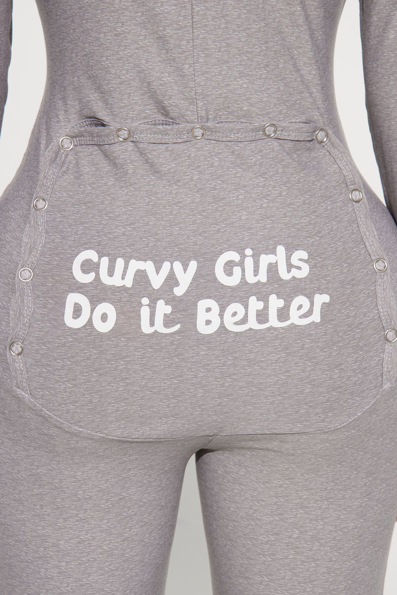 Curvy Girls Do It Better PJ Jumpsuit Onesie - Grey sold by Fashion Nova product image thumbnail 4