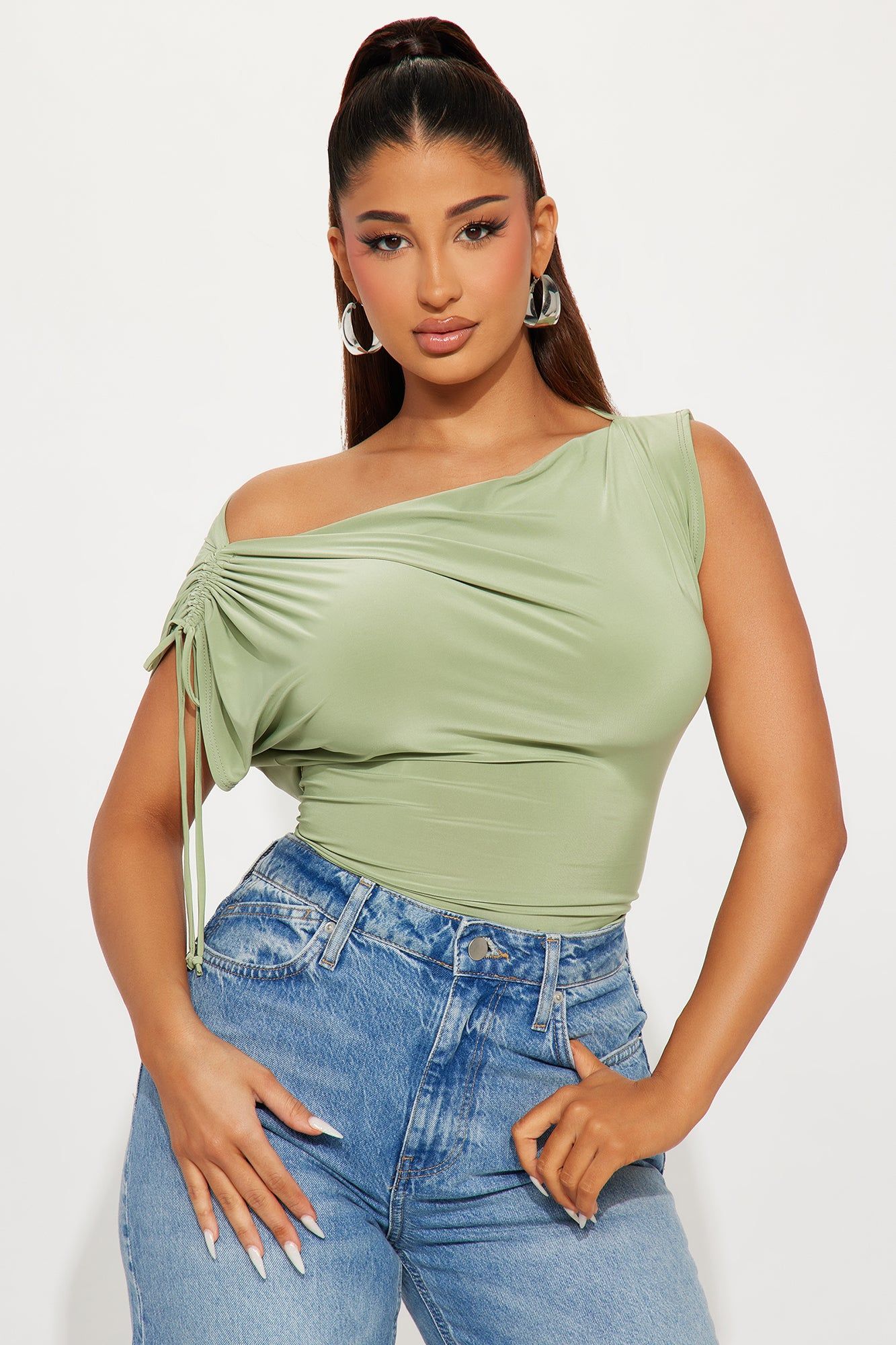 Julianne Off Shoulder Bodysuit - Sage sold by Fashion Nova product image thumbnail 2