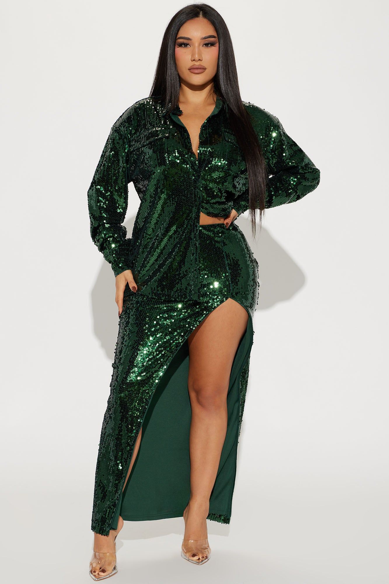 Secret Obsession Sequin Skirt Set - Hunter sold by Fashion Nova