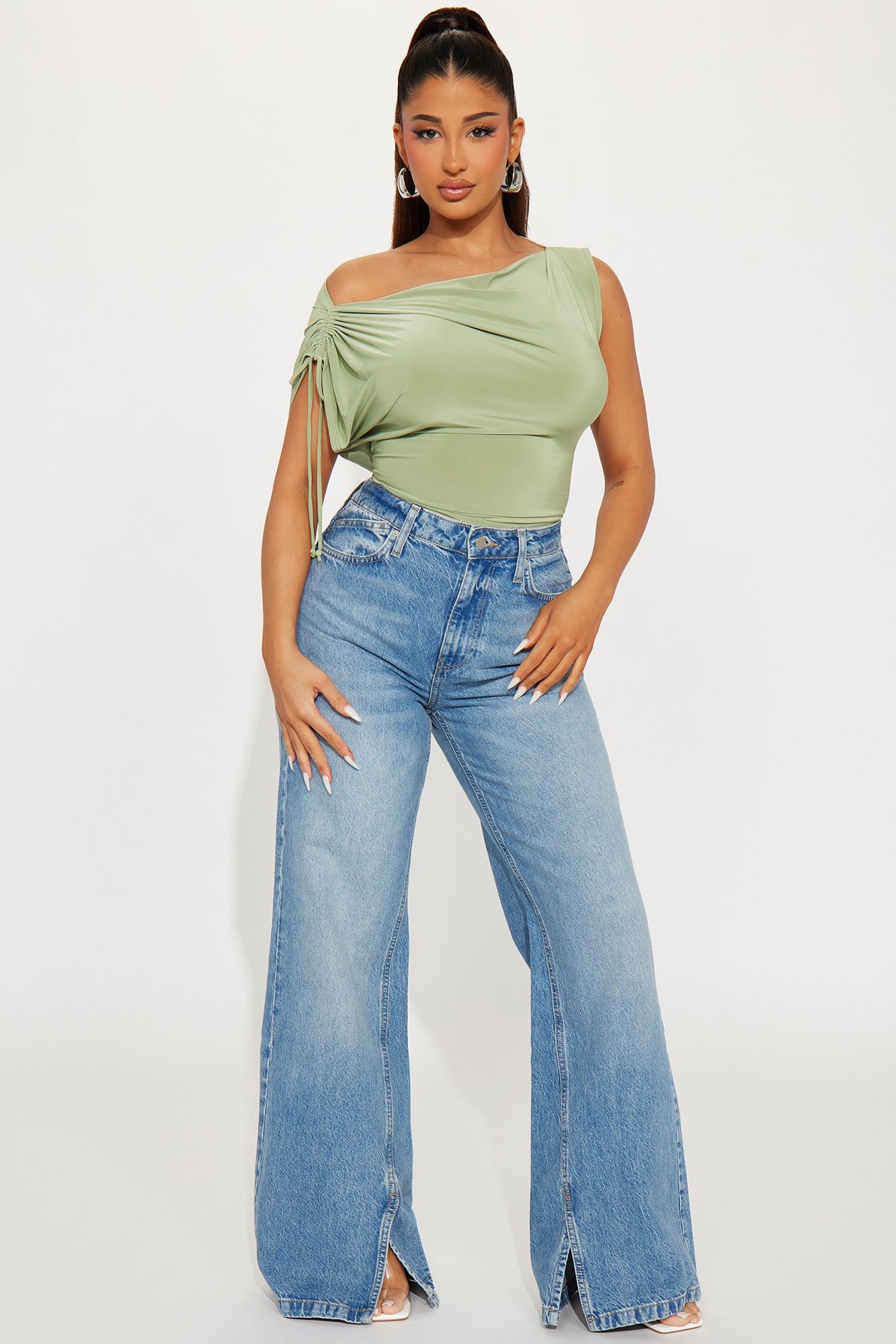 Julianne Off Shoulder Bodysuit - Sage sold by Fashion Nova product image thumbnail 3