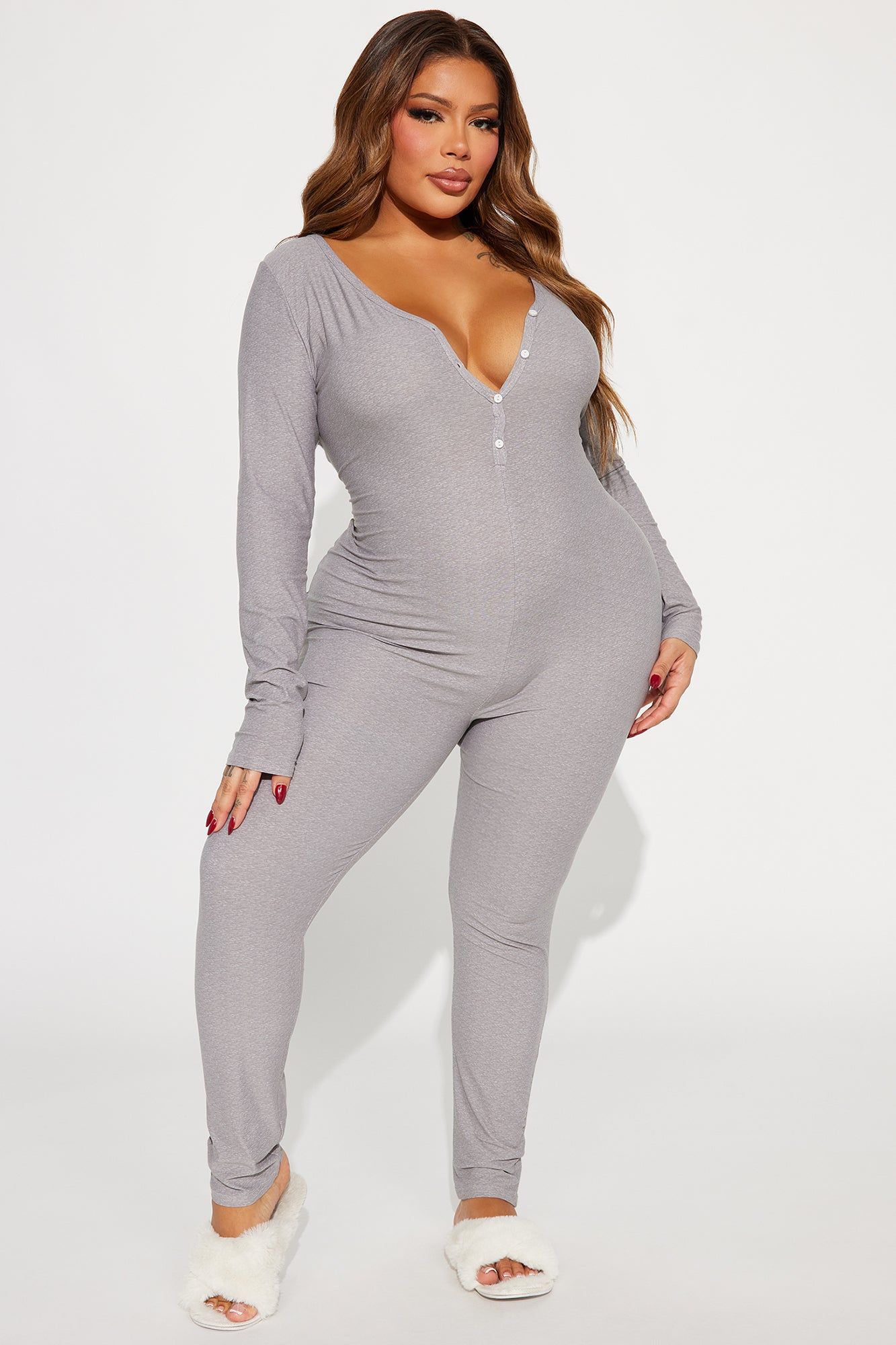 Curvy Girls Do It Better PJ Jumpsuit Onesie - Grey sold by Fashion Nova product image thumbnail 5
