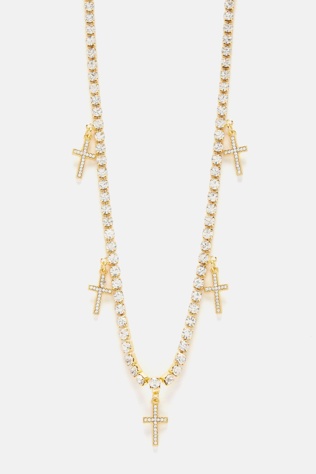 Be Crossed Iced Tennis Chain Necklace - Gold sold by Fashion Nova product image thumbnail 3