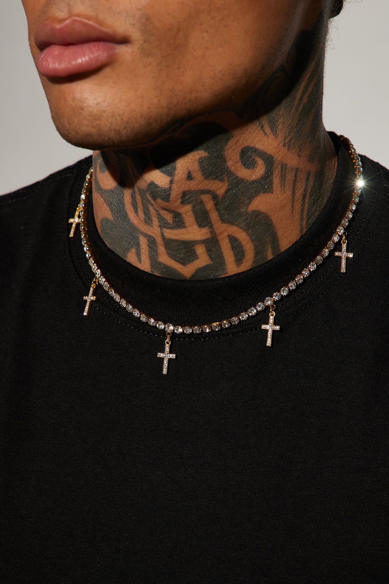 Be Crossed Iced Tennis Chain Necklace - Gold sold by Fashion Nova