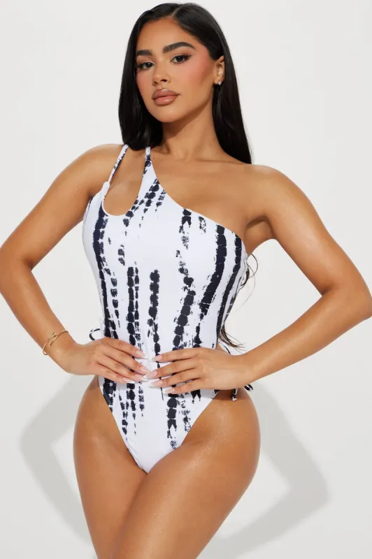 Kimmy Asymmetrical One Piece Swimsuit - Black/White sold by Fashion Nova