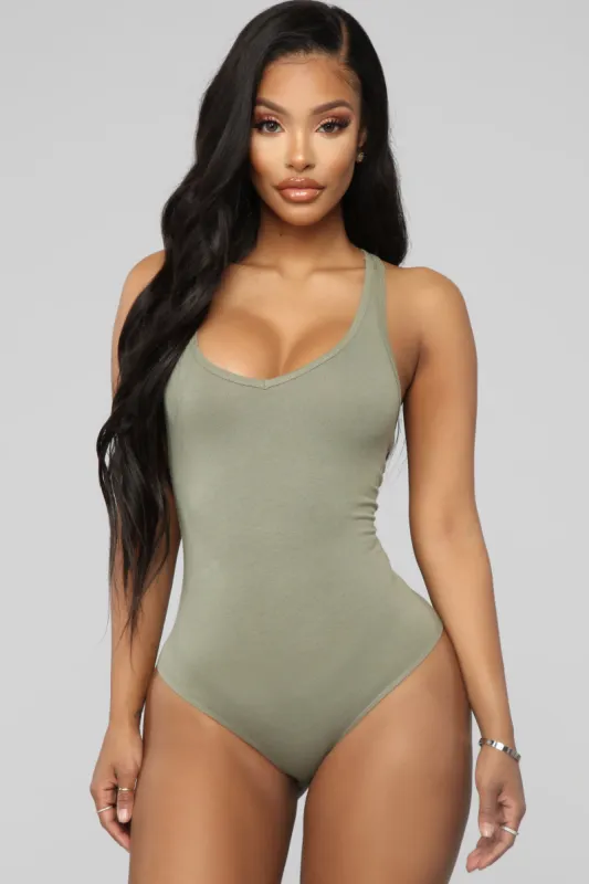 Zoey Racer Back Bodysuit - Olive sold by Fashion Nova