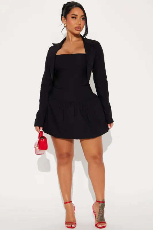 Krista Mini Bubble Dress Blazer and Set - Black sold by Fashion Nova
