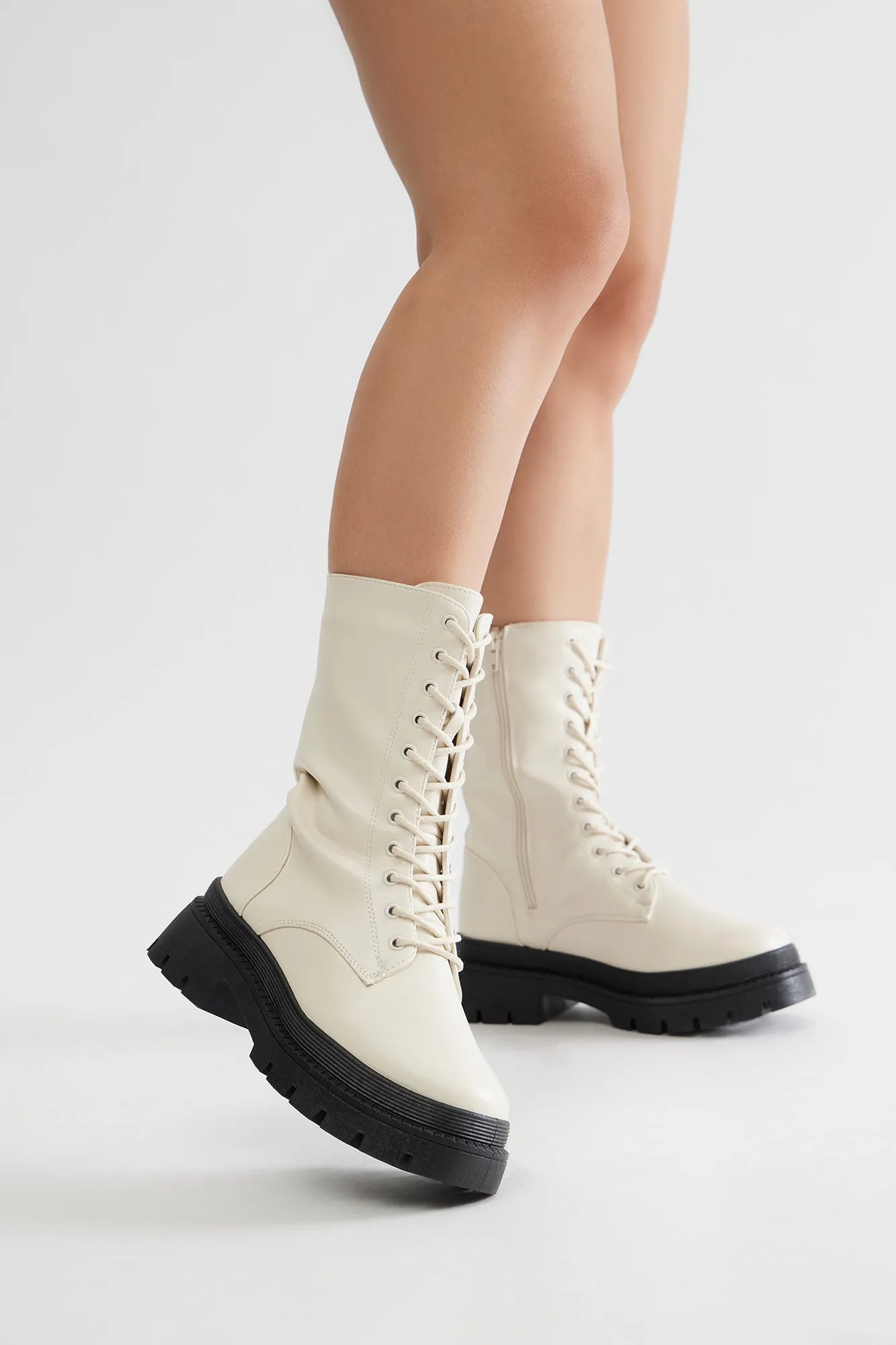 Vail Lace Up Combat Boots - Cream sold by Fashion Nova product image thumbnail 3