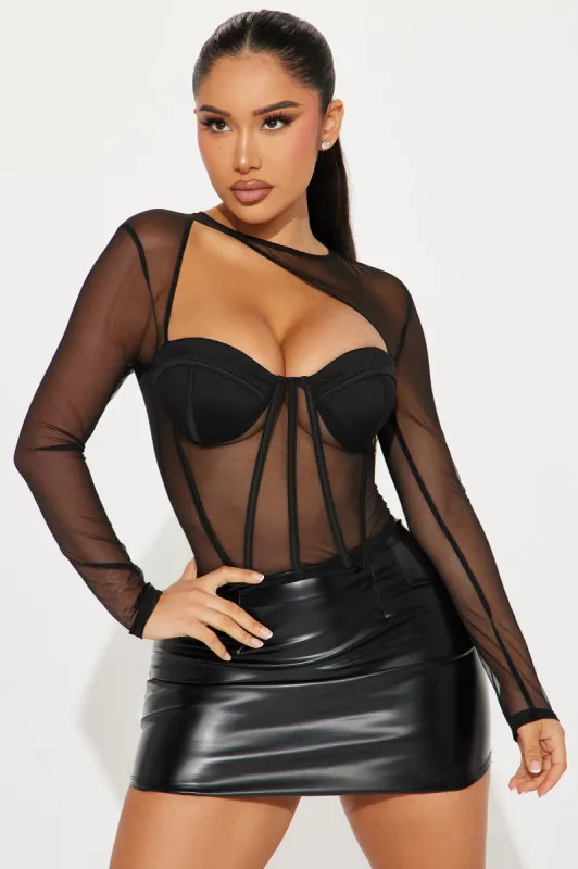 Madeline Mesh Corset Top - Black sold by Fashion Nova