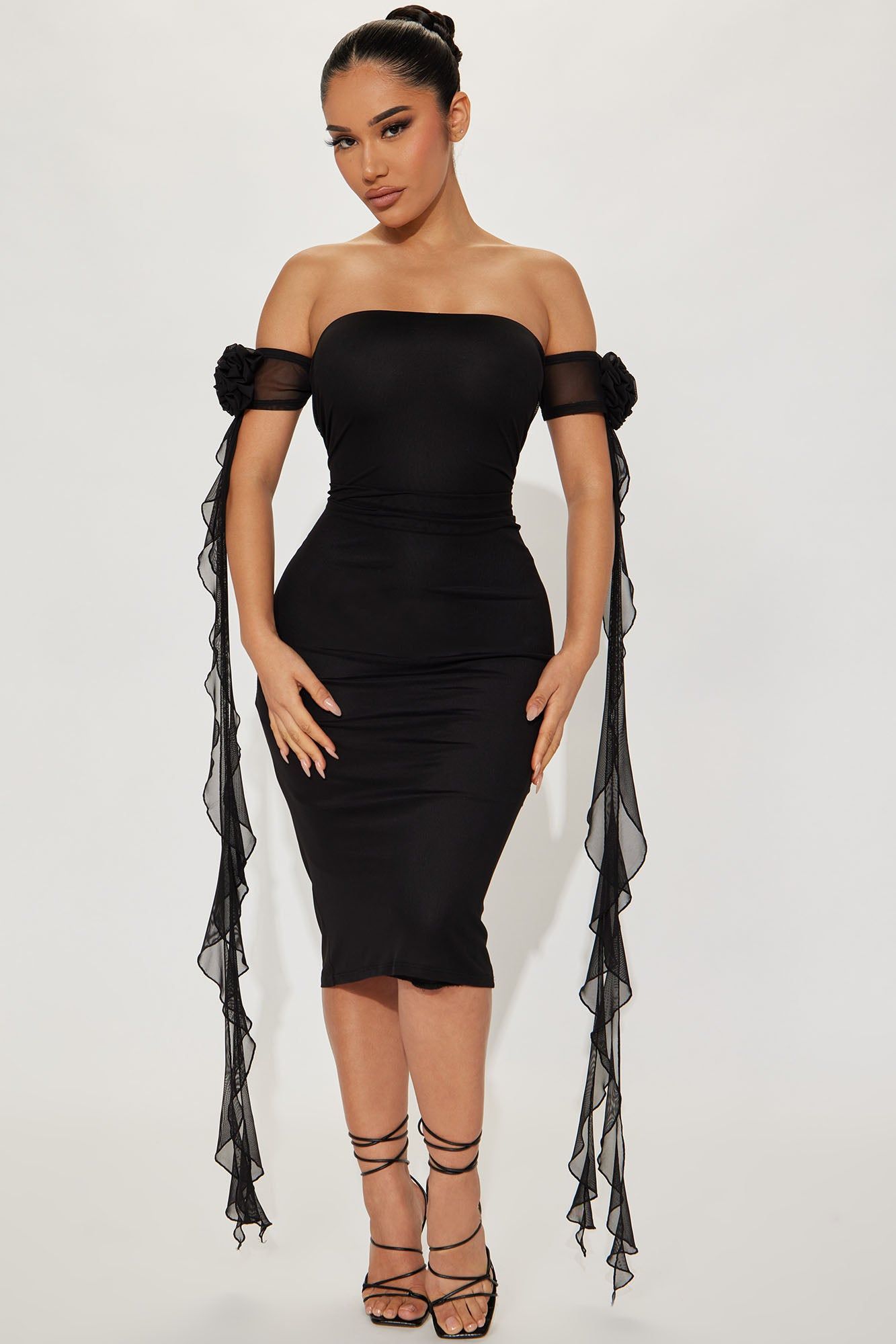 Timeless Crushing Mesh Midi Dress - Black sold by Fashion Nova