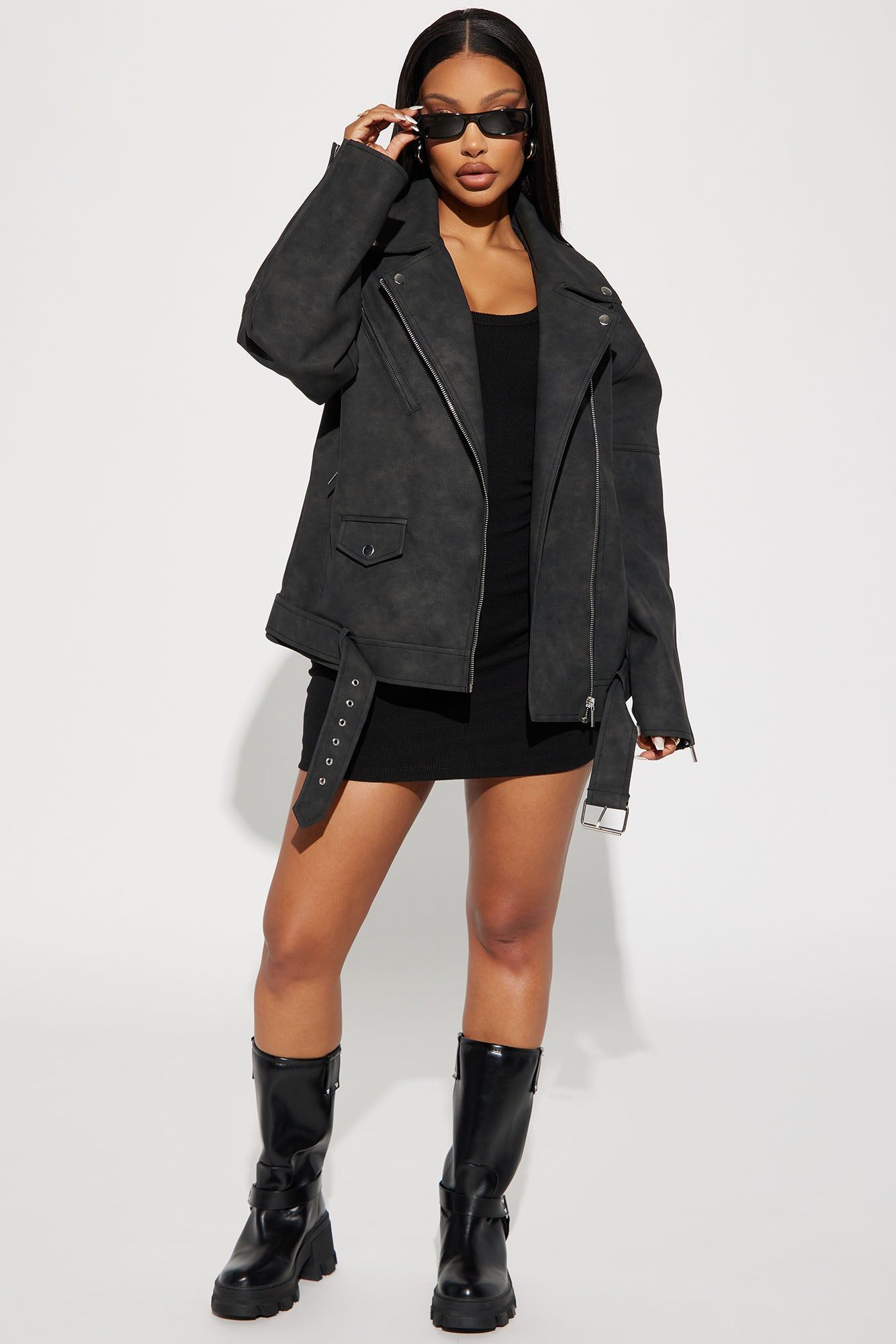 Big Rider Over Sized Washed Faux Leather Moto - Black sold by Fashion Nova product image thumbnail 2