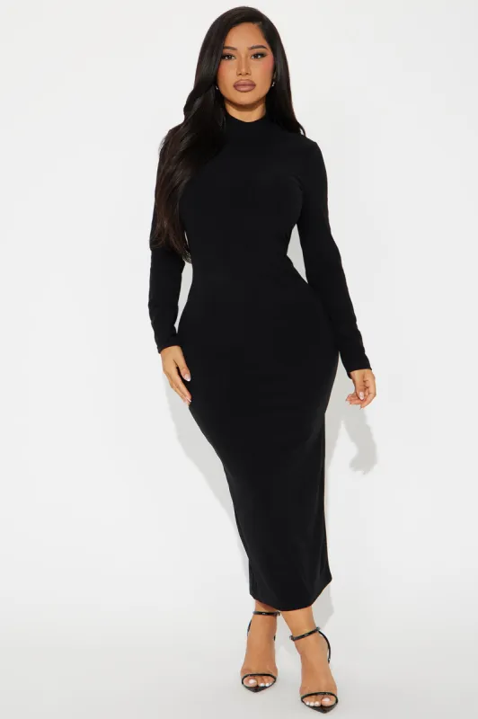 Maria Mock Neck Maxi Dress - Black sold by Fashion Nova