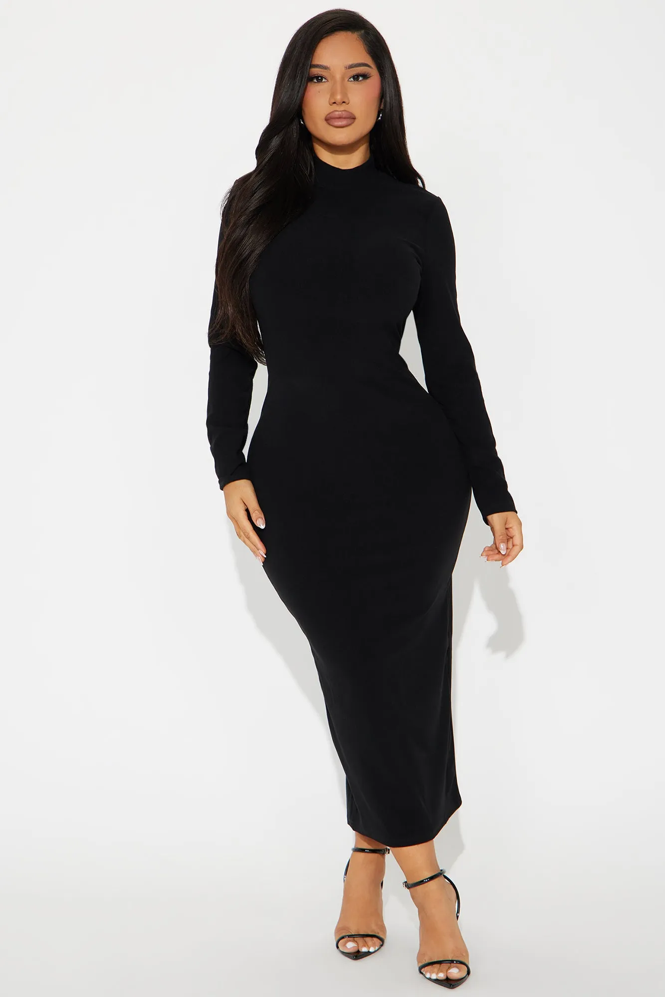 Maria Mock Neck Maxi Dress - Black sold by Fashion Nova