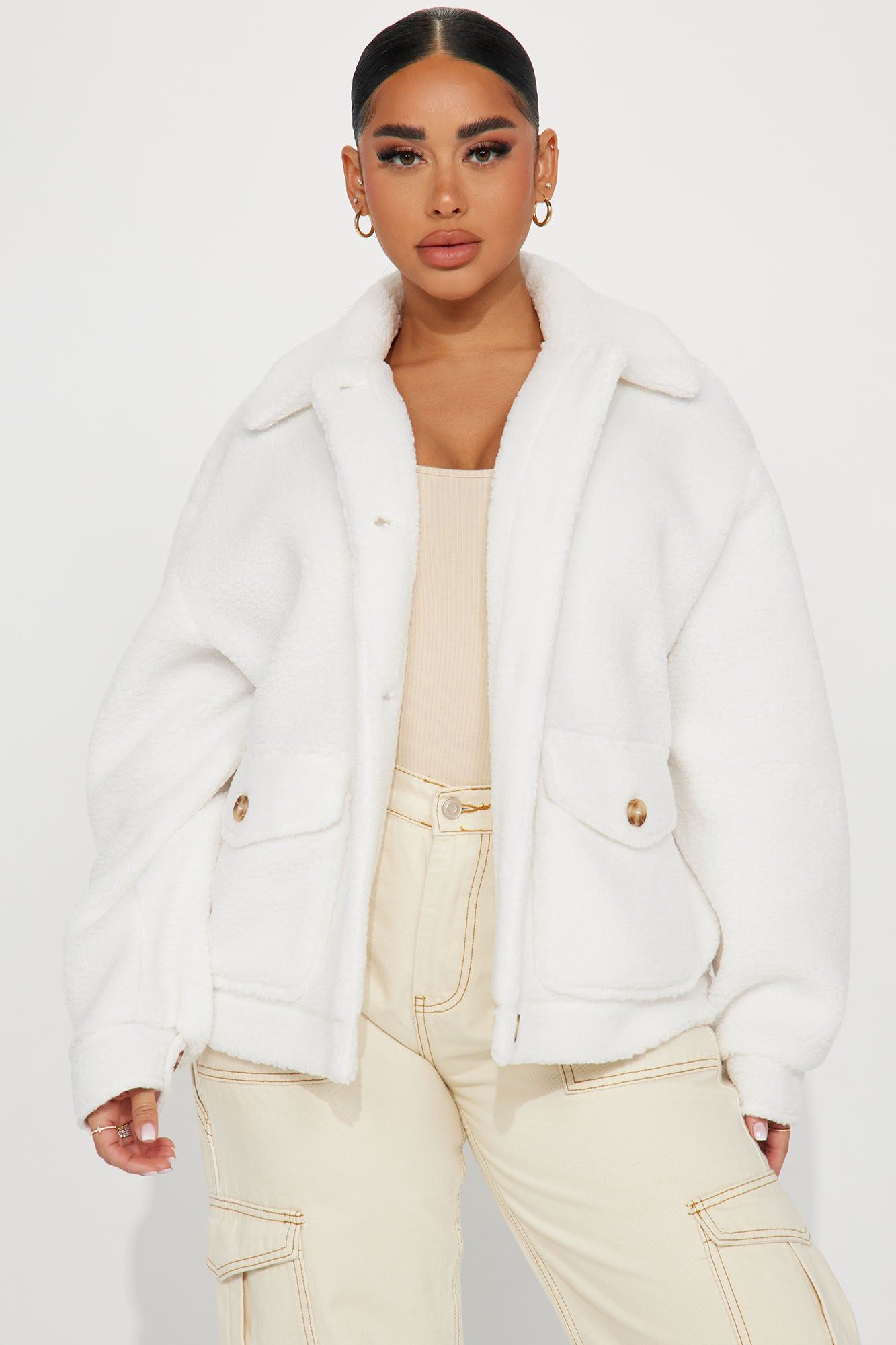 I Love Cuddles Sherpa Shacket - Ivory sold by Fashion Nova