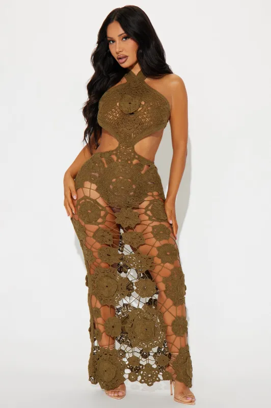 Arista Crochet Maxi Dress - Olive sold by Fashion Nova