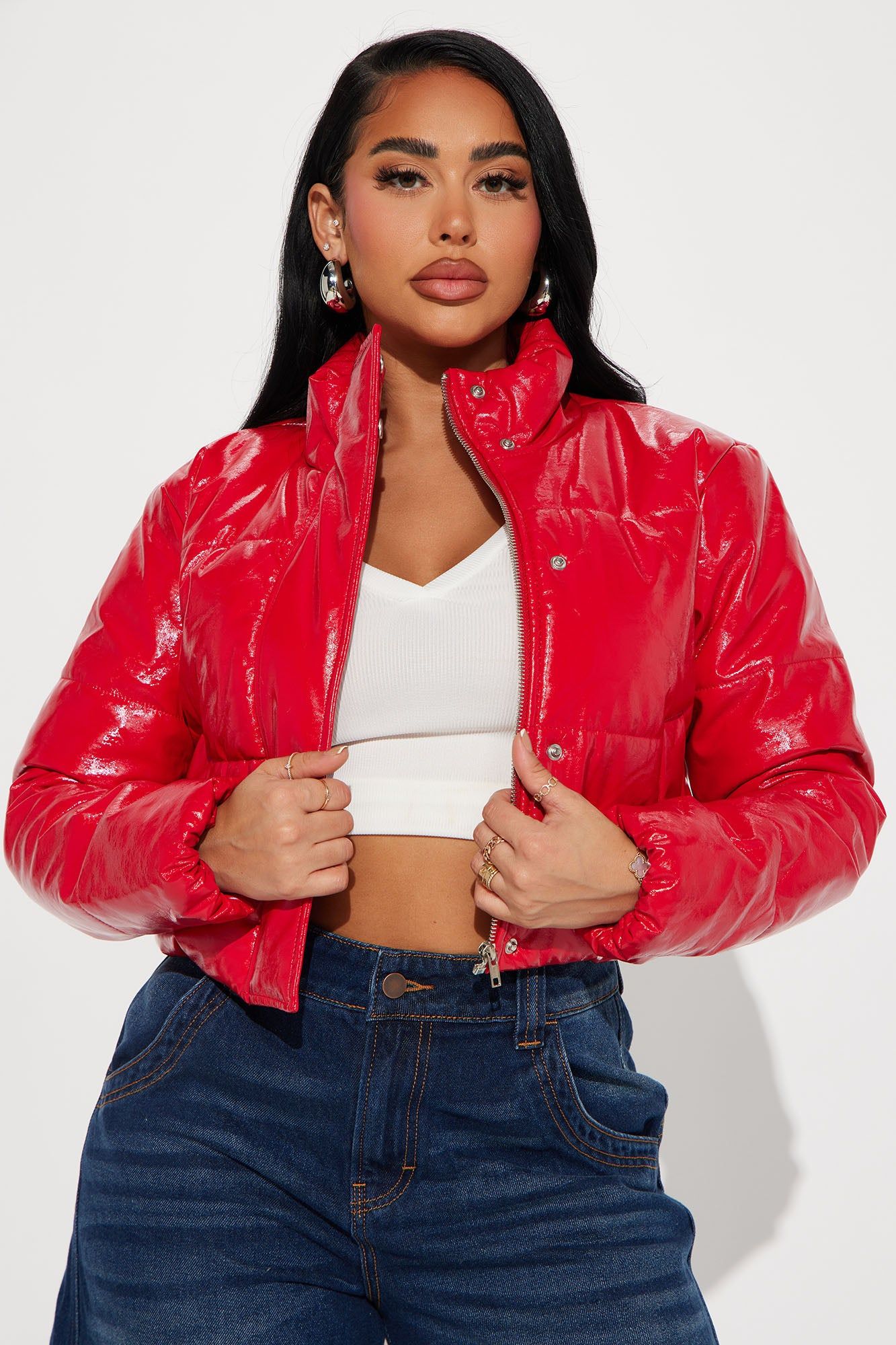Shining Bright Puffer Jacket - Red sold by Fashion Nova