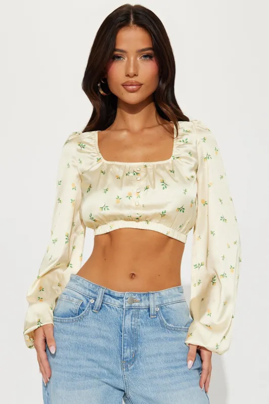 Flower Blossom Satin Blouse Top - Yellow/combo sold by Fashion Nova