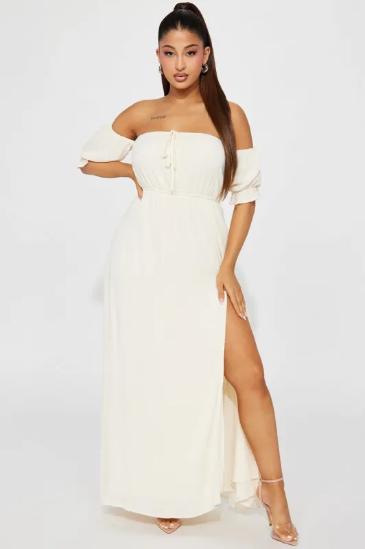 Lily Off Shoulder Maxi Dress - Cream sold by Fashion Nova
