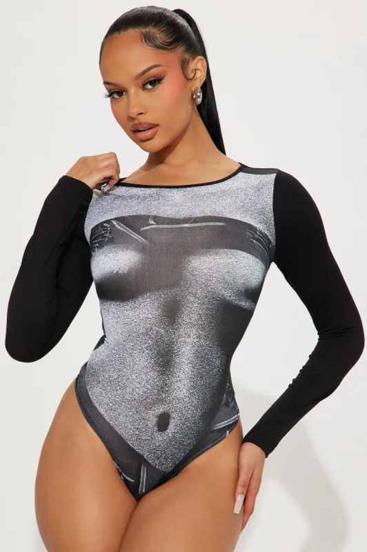 Simple Pleasures Long Sleeve Bodysuit - Black/combo sold by Fashion Nova