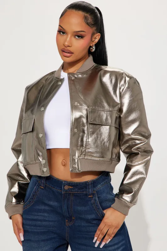 High School Star Metallic Jacket - Silver made by Fashion Nova