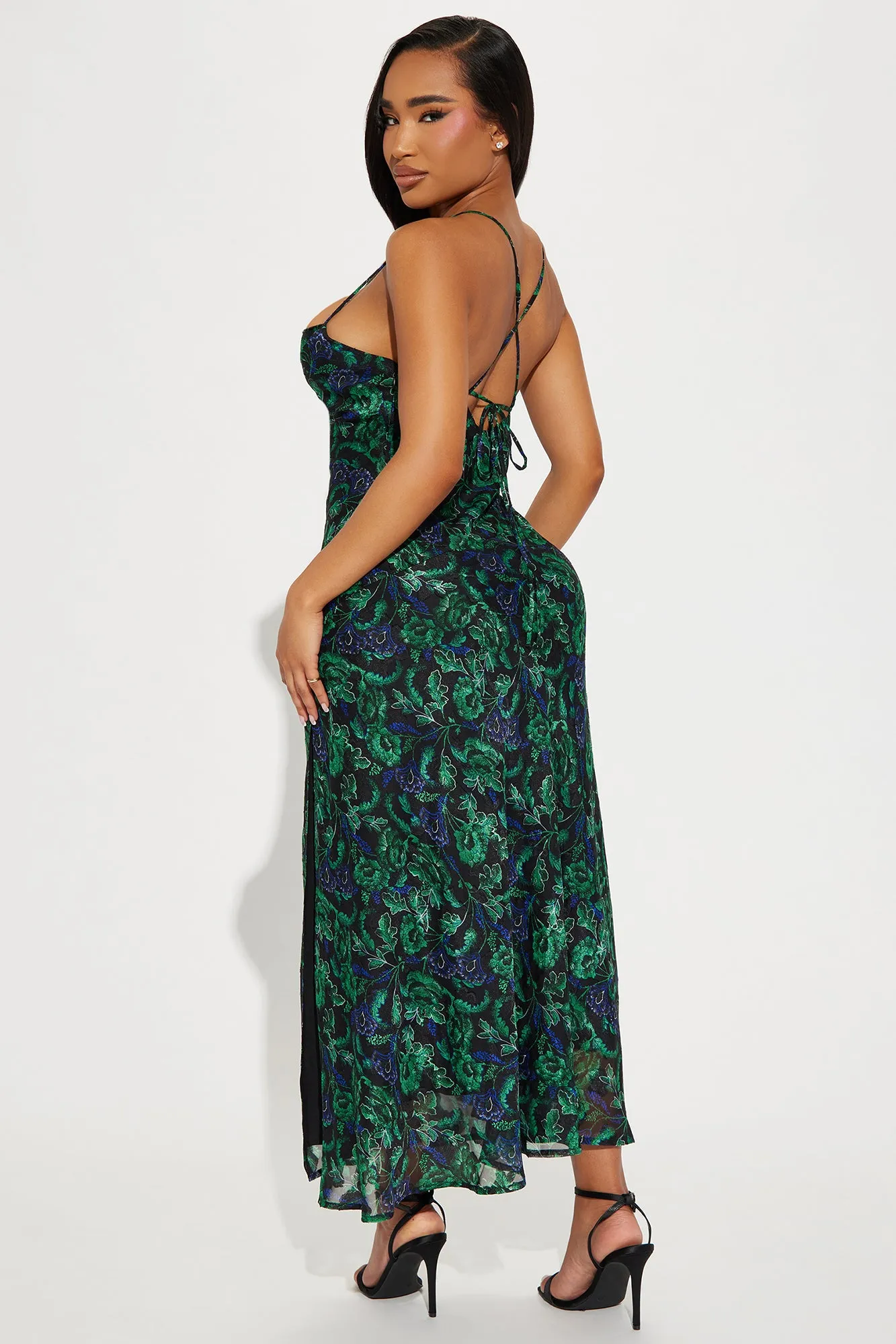 Picking Petals Satin Maxi Dress - Green/combo sold by Fashion Nova product image thumbnail 3