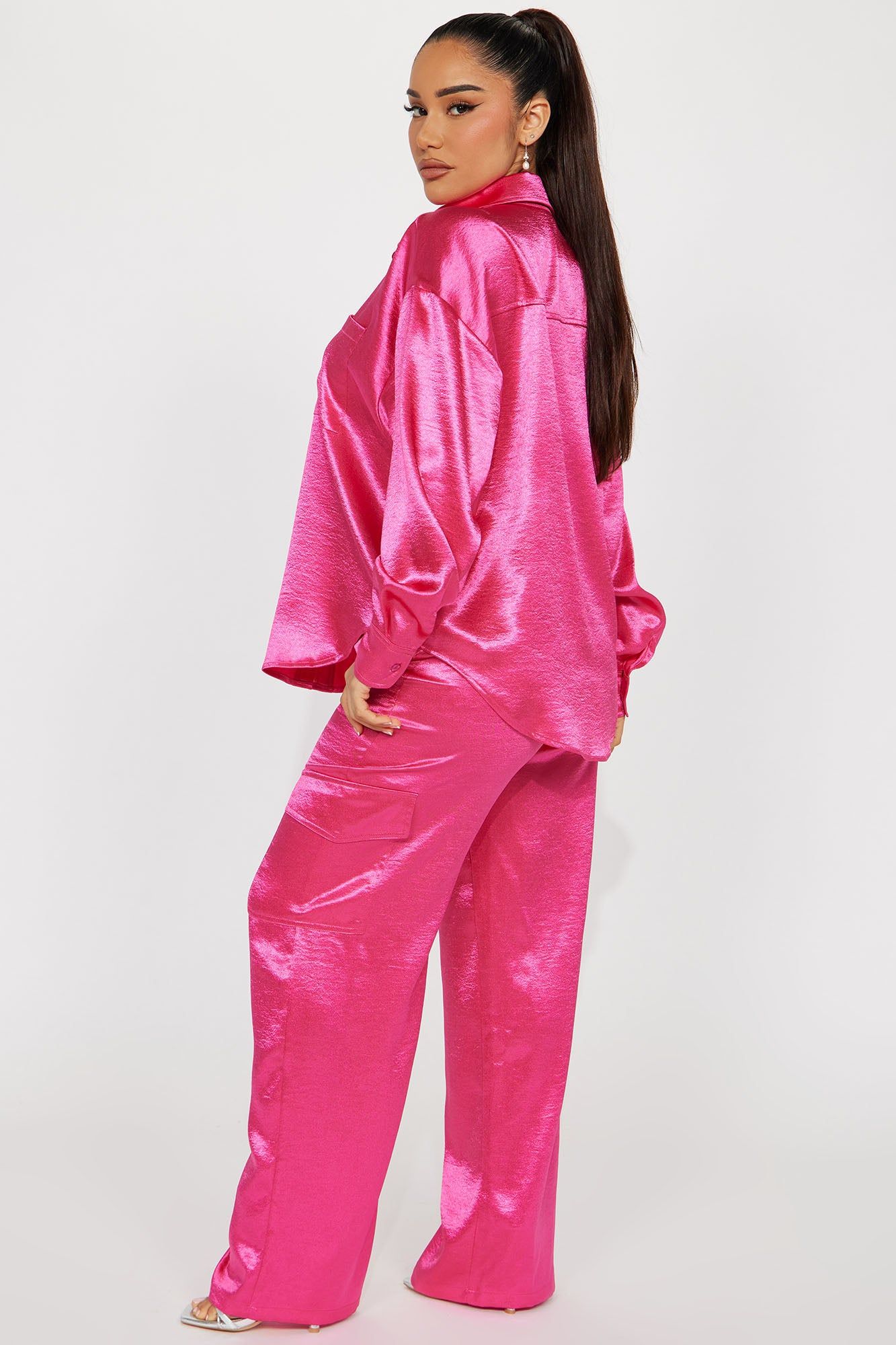 Same Girl Satin Pant Set - Fuchsia sold by Fashion Nova product image thumbnail 3