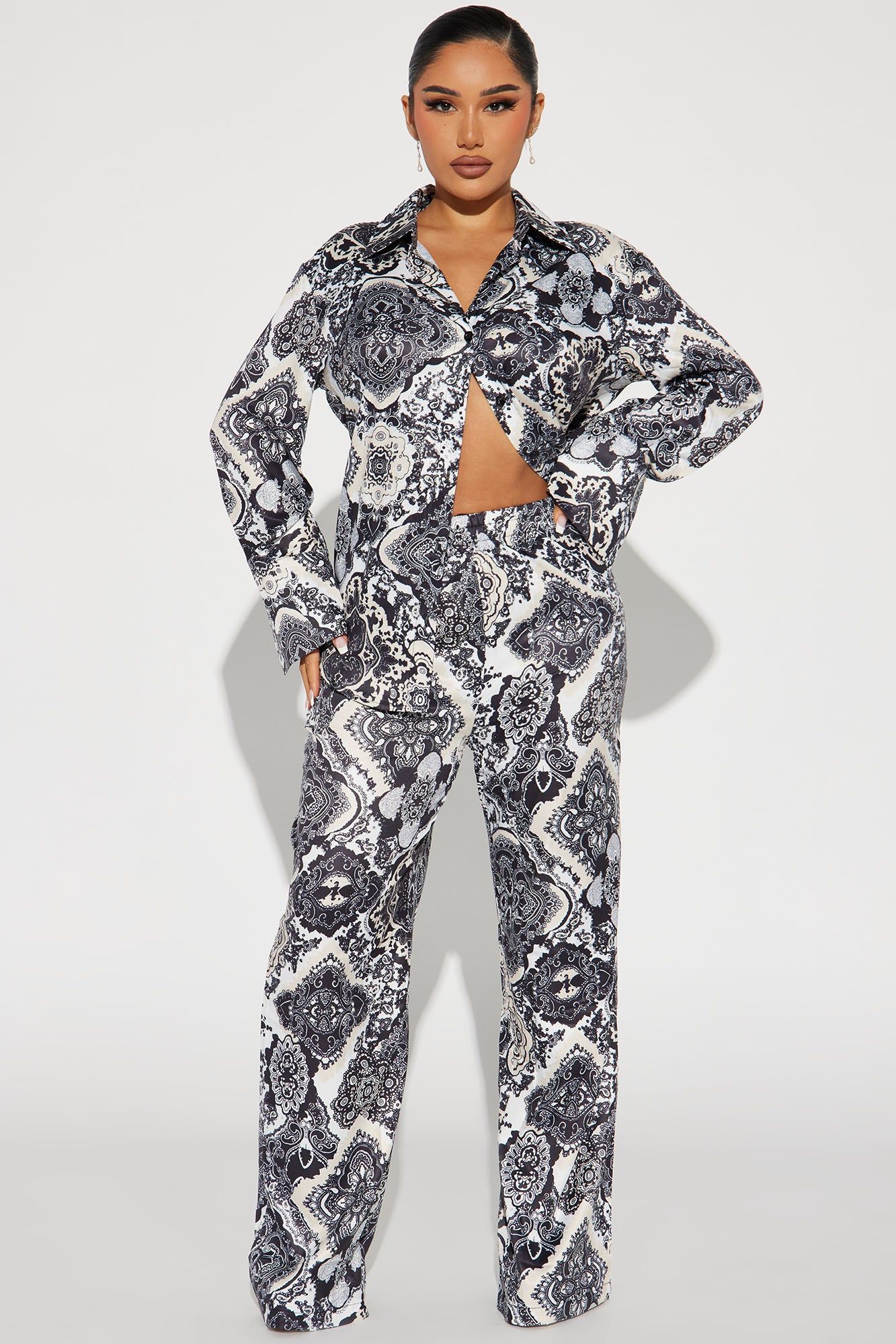 Lavish Living Satin Pant Set - Black sold by Fashion Nova